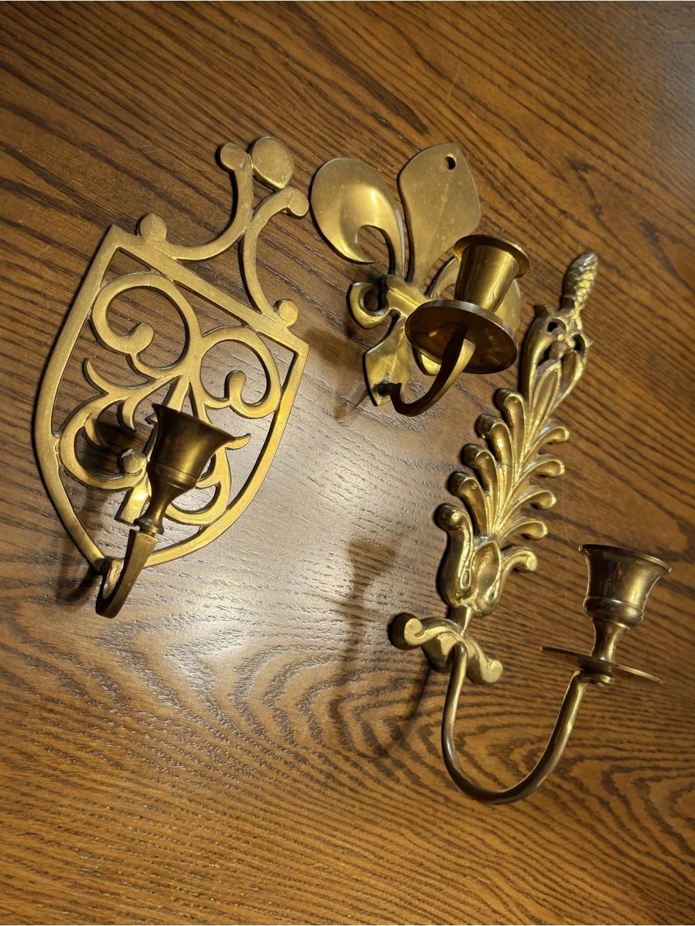 Vintage Wall Sconces Set of 3 Brass Gold Tone